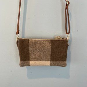 Jen & Co Small Purse Wallet Plaid Camel Off White